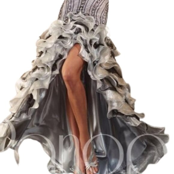 NWT Panoply 14639 Glitter Tulle & Metallic Organza Prom Dress Steel Size 8 - Picture 4 of 6